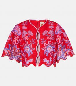 Фарфоровый сад блузка из льна с цветочным принтом Farm Rio, Porcelain Garden Red