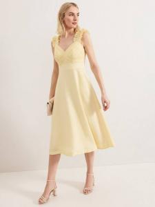 Платье Hannah с плиссированным лифом из льняной ткани Phase Eight, Light Yellow