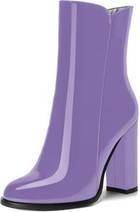 Женские лакированные ботильоны NUMALEO на молнии с круглым носком, сексуальные, для вечеринок, с высоким каблуком 4 дюйма, Lavender