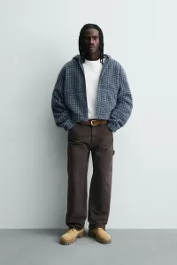 Куртка в клетку с вышитым капюшоном Zara, синий/черный