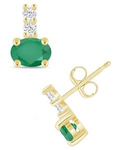 Серьги с драгоценными камнями и бриллиантами (общий вес 1/8 карата) в оправе из белого золота 10 карат Macy's, Emerald