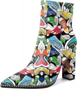 Женские ботильоны Eldof с заостренным носком, отделкой бусинами, массивным каблуком и боковой молнией, 3,5 дюйма