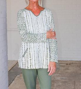 Топ с V-образным вырезом и абстрактным узором из гальки в зеленом и цвете слоновой кости Wild Palms