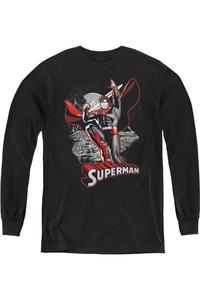 Футболка с длинным рукавом для подростков "Justice League of America" Супермен в красно-сером цвете Gildan