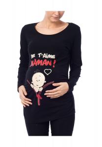 Рубашка для беременных с длинными рукавами и мотивом Je t’aime maman M.M.C., черный