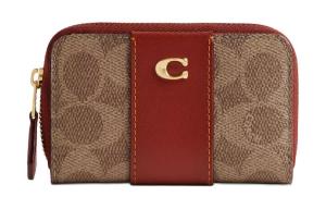 COACH Мини-картхолдер для женщин Zip Around Calfskin в цветах Brass, Tan и Rusty Red
