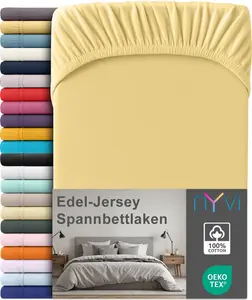 Простыня на резинке из премиального джерси для матрасов глубиной до 25 см - 100% суперчесаный хлопок, 140 г/м², на резинке по всему периметру, цвет: желтый, размер: 90-100 х 200 см NYVI