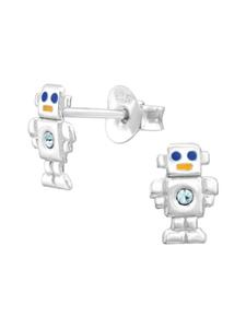 Alexander York Серьги-гвоздики в виде робота с бирюзовым кристаллом из серебра 925 пробы, комплект из 2 штук