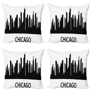 ABAKUHAUS Illinois Набор чехлов для подушек (4 предмета), силуэт Chicago Line, современная двусторонняя цифровая печать, 45 x 45 см, черный и белый