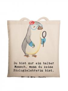 Сумка-шоппер, дизайн для учителя биологии, сердце с надписью, кремовая Mr. & Mrs. Panda