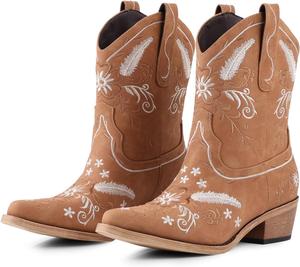 Женские ковбойские сапоги LingxiaUne, ковбойские сапоги средней высоты идеально подходят для танцев, музыкальных фестивалей и свадеб, Light Brown