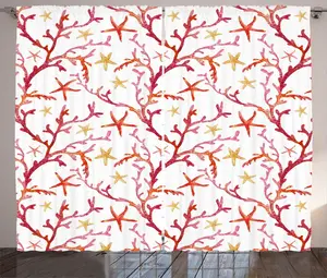 Шторы ABAKUHAUS в морском стиле, с рисунком кораллов, ракушек и моря, универсальные ленточные шторы для гостиной с петлями и крючками, 280 x 225 см, белые и разноцветные Abakuhaus