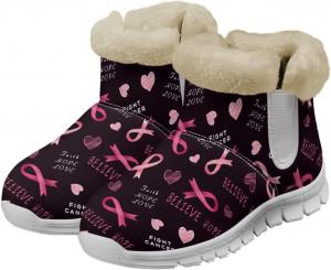 Зимние женские ботинки JoyLamoria Bee Daisy с принтом, утепленные мехом, противоскользящие, модные прогулочные ботиночки для женщин и девушек, утепленные уличные пушистые легкие ботинки, Pink Ribbon Print