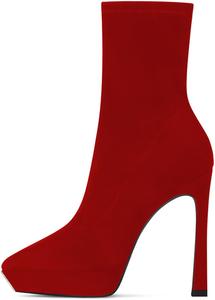 Женские ботильоны FYS с заостренным носком на платформе, короткие замшевые ботинки на высоком каблуке-стилетто с боковой молнией, для вечеринок и платьев, осень-зима, размеры US 4-15, Red