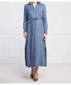 Желтое льняное платье Marella Sport, синий