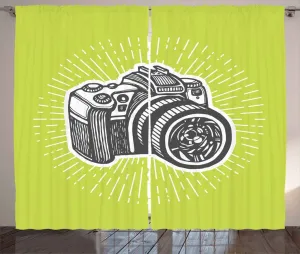 Шторы ABAKUHAUS Camera Rustic, дизайн в стиле эскиза, универсальные ленточные шторы для гостиной с петлями и крючками, 280 x 225 см, цвет: желто-зеленый, цвет "коксовый серый" Abakuhaus