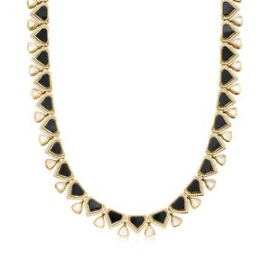 Ожерелье Ross-Simons из перламутра и оникса с белым топазом в 18-каратном золоте поверх стерлингового серебра Ross-Simons, 18 In