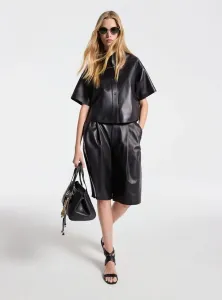 Женская блузка с коротким рукавом из ультрамягкой кожи Michael Michael Kors, черный