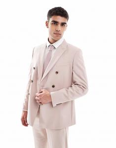 Двубортный пиджак классического кроя светло-розового цвета Asos Design