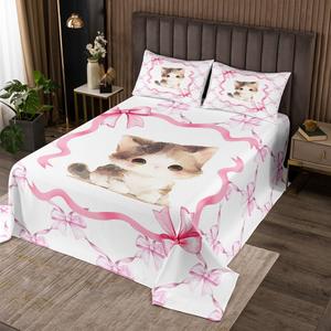 Erosebridal Комплект постельного белья Princess Bowknot с мультяшными котятами, кавайный дизайн, легкий материал, Blush Gray