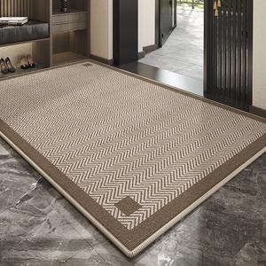 Budis Ковер 100х120 см из искусственного шелка для прихожей, можно резать, нескользящий, устойчивый к грязи, теплый коричневый волнообразный узор