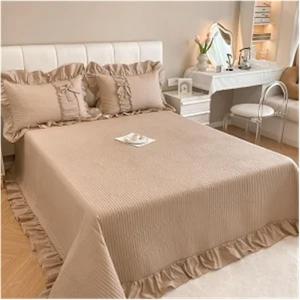 UOIO Комплект постельного белья свадебный для девочек хлопковый стеганый с кружевными рюшами Brown