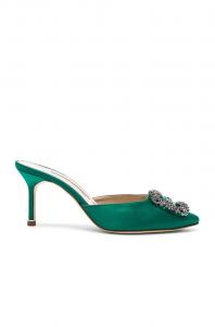 Атласные туфли That 70 мюлей Manolo Blahnik, цвет Green Satin