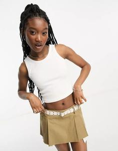 Белая укороченная майка в рубчик JJXX Fallon