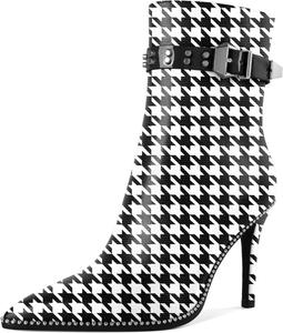 Younton Женские ботильоны на высоком каблуке-стилет с бусинами, заостренным носком, боковой молнией и пряжкой, из матовой кожи, 3,5 дюйма