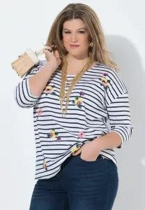 Футболка с полосатым цветочным вышитым принтом Ulla Popken, Snow White