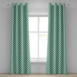 Геометрическая штора на люверсах ABAKUHAUS, ностальгическое искусство семидесятых, с повторяющимся симметричным математическим узором, декоративные двухпанельные шторы, 280 см x 175 см, цвет: оранжевый, белый, бирюзовый Abakuhaus