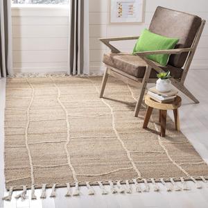Ковер SAFAVIEH, 153 x 244 см, Natural Fiber Collection, Natural, ручной работы в деревенском стиле с плетеными кистями из джута, идеально подходит для помещений с высокой проходимостью в гостиной, спальне (NF105B)