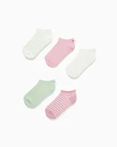 Набор из 5 вязаных носков для девочек в полоску с бантиком Zippy, светло-зеленый