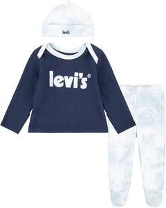 Комплект из 3 предметов: детская футболка с длинным рукавом Levi's, штаны и шапочка унисекс, Dress Blues/Clouds