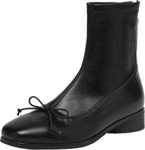 Женские квадратные ботильоны с бантом - короткие ботинки на молнии и невысоком каблуке, идеально подходят к платьям и брюкам зимой и осенью BULVJ, Black