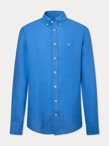 Hackett London Льняная рубашка синего цвета
