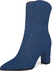 Женские ботильоны MOVINSTEPS в ковбойском стиле с закрытым носком, модные, с боковой молнией, из лакированной кожи, массивный высокий каблук, средняя голень, каблук 3,3 дюйма, Navy Snake