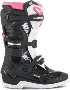 Мотоциклетные ботинки Alpinestars Stella Tech 3 для женщин, сертифицированная по стандарту CE внедорожная экипировка, прочная и легкая защита для мотокросса, размер 6, черно-бело-розовый., Black/White/Pink