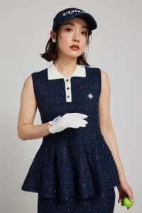 Блестящий твидовый вязаный топ с баской Rienda, цвет Nvy