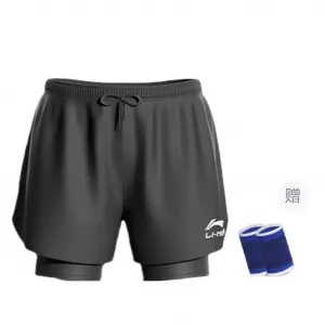 LiNing Спортивная Модная Коллекция Плавки Мужские Черные, Двухслойные Двухцелевые Шорты