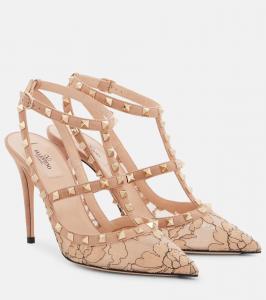 Туфли-лодочки Rockstud 100 из кожи со шнуровкой Valentino Garavani, Nero/Sorbet