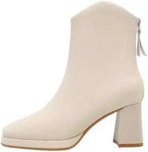 Женские зимние в 2025 году вулканизированные ботильоны на платформе, средней длины, с каблуком, для повседневной носки Generic, 568- 5M White Fleece