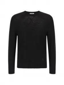 Свитер с вышитым логотипом и круглым вырезом JIL SANDER, черный