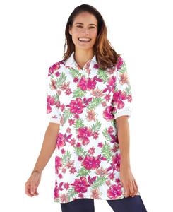 Поло-туника большого размера с рукавами до локтя Woman Within, White tropical