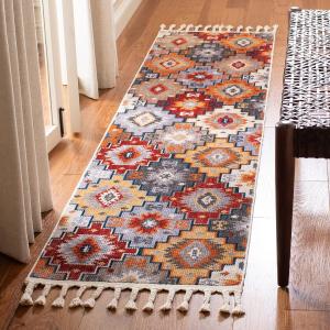 Ковер-дорожка SAFAVIEH, 64 x 244 см, Farmhouse Collection Grey / Red FMH805F Moroccan Boho с кистями