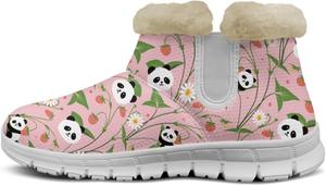 Женские короткие ботинки Howilath Panda с принтом, пушистые зимние сапожки с противоскользящей подошвой, Panda Green Leaf