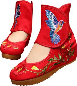 Женские кроссовки Qianmome с вышивкой колибри и цветочным рисунком, удобные спортивные модные ботильоны на подошве из ткани Qhomeshoes, Red