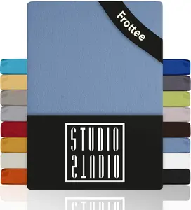 Простыня на резинке STUDIO Basic Terry 180 x 200 см, хлопок, мягкая и уютная, фирменного качества, для всех стандартных матрасов высотой до 25 см - светло-голубой