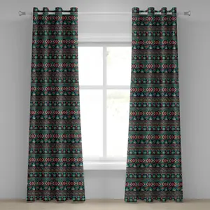 Винтажная штора на люверсах ABAKUHAUS в восточном стиле с этническими рисунками, фигурками коренных народов, народным искусством Востока, декоративные двухпанельные шторы, 280 см x 225 см, цвет темно-коралловый, аквамариновый.