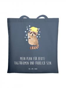 Mr. & Mrs. Panda Джутовая сумка с изображением енота и надписью, выполненной индиго-синим цветом